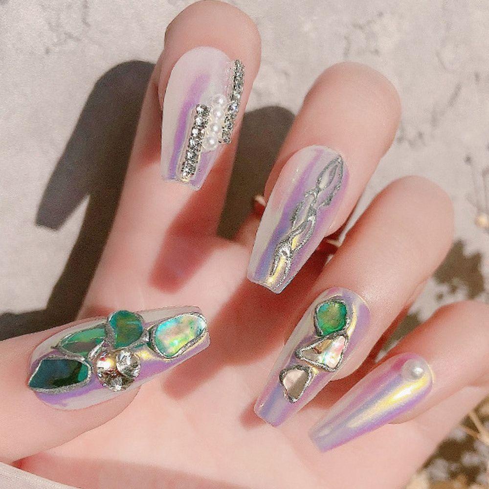 AUGUSTINA Agustina Kuku Seni Shell Irisan Warna-Warni Gadis Aurora Symphony Manicure Aksesoris Perhiasan Kuku Nail Art Abalone Slice