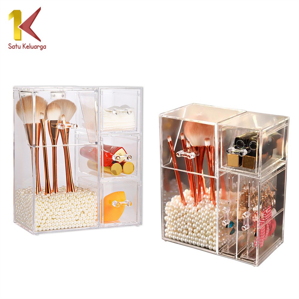 Satu Keluarga Rak Organizer Multifungsi K18 Kotak Brush Make Up + Mutiara Rak Anting Bahan Acrylic P