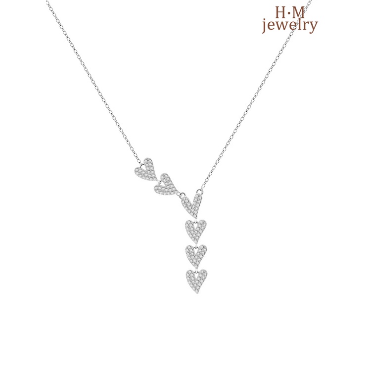 Kalung Bentuk Y Motif Print Hati Aksen Berlian
