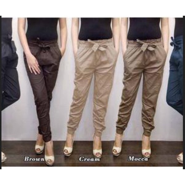 JOGER KATUN CELANA PANJANG PINGGANG KARET HAREM JOGGER WANITA CEWEK KEKINIAN TERBARU ANTI BEGAH STANDART SIZE CREAM HITAM ABU NAVY COKLAT
