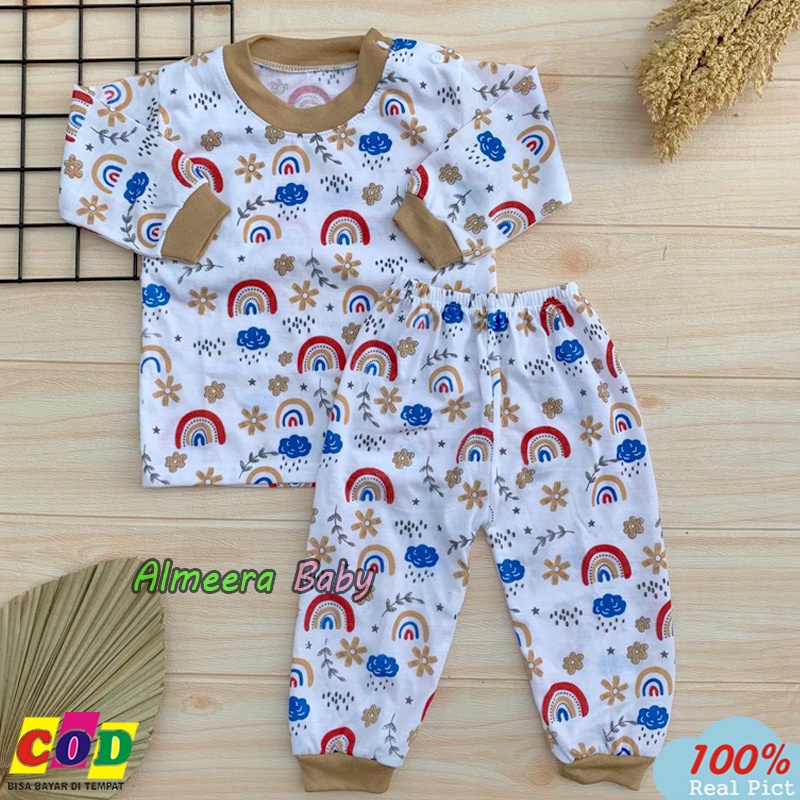 Setelan baju Bayi Perempuan Piyama Bayi Motif Pelangi Usia 3-12 Bulan Almeera Baby and Kids