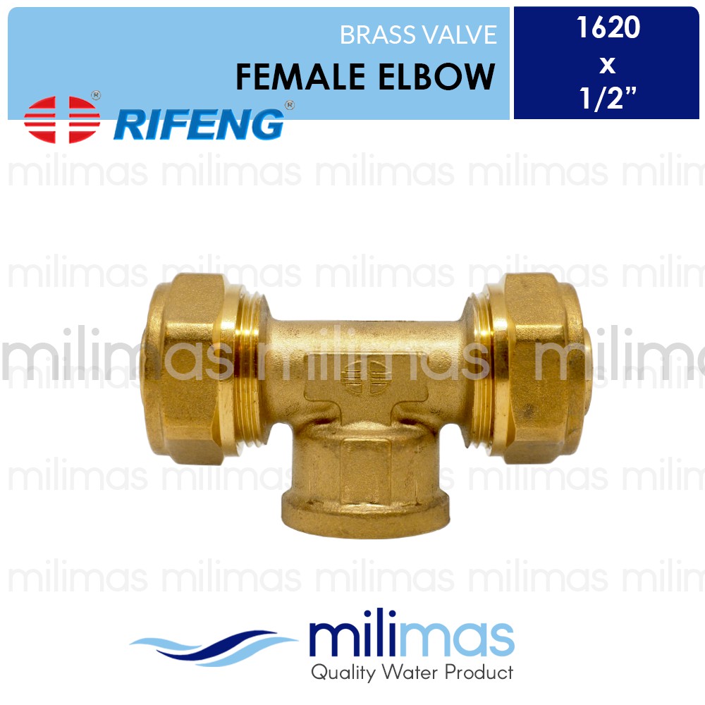 RIFENG - Female TEE 1620 x 1/2" F x 1620 - Fitting PEX Kuningan