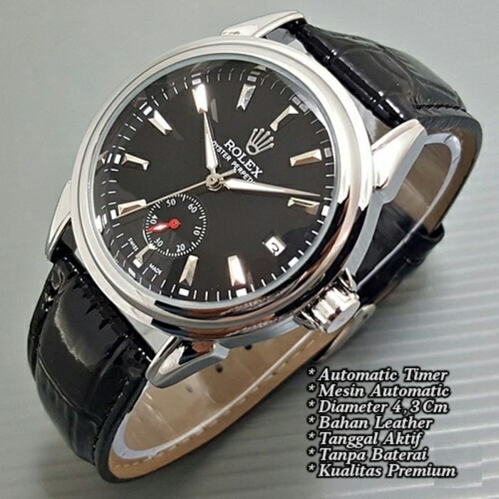 Jam Tangan Pria / Rolex Automatic + Studio Jam Grosir - Hitam Silver