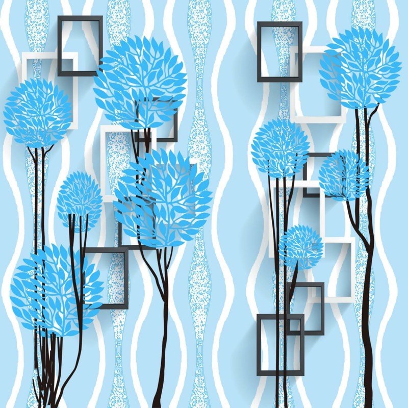 Wallpaper Dinding Motif Daun Biru 3d Kotak