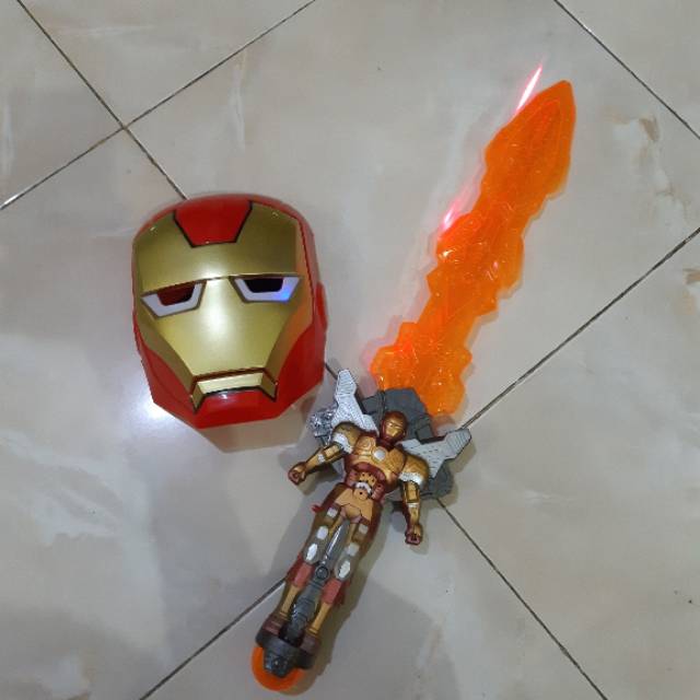 Mainan Set Topeng &amp; Pedang Ironman Paket Mainan Cosplay Avengers Anak