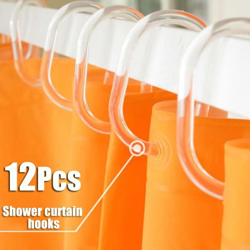 12pcs / Set Klip Kait Tirai Shower Bentuk C Transparan Dapat Diputar Untuk Kamar Mandi