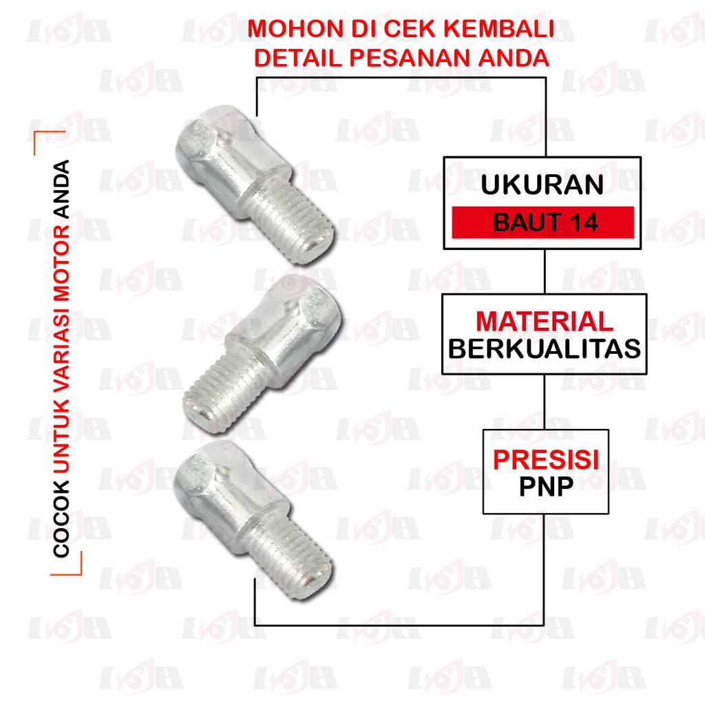 Sambungan Spion Motor Honda Bebek Matic Peninggi Baut 14 Drat Ulir Kiri Kanan