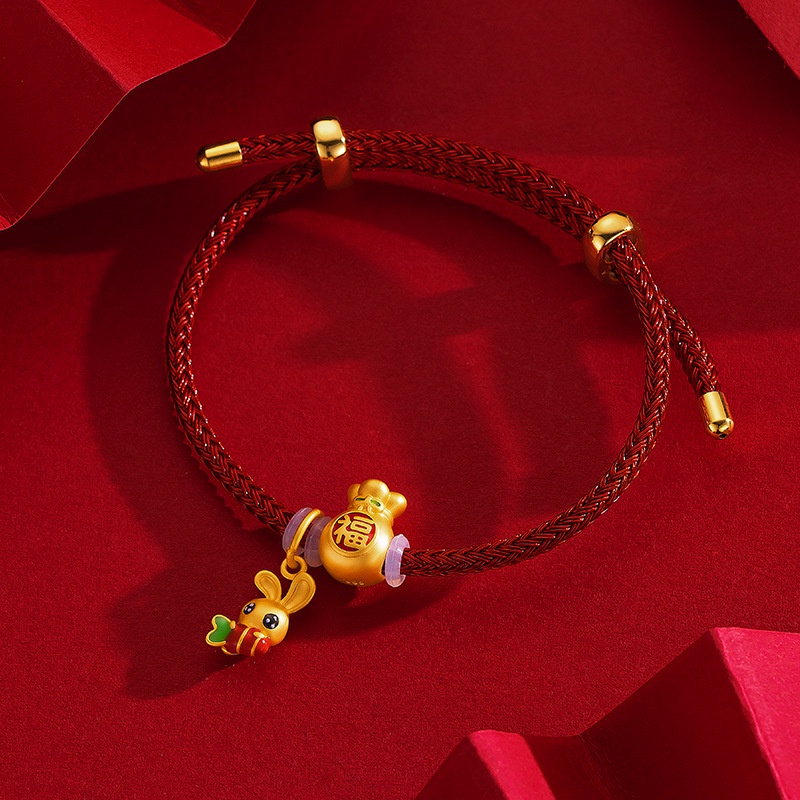 Goldkingdom Gelang Tangan Tali Merah Aksesoris Wanita Diy Hias Liontin Tas Uang 24K