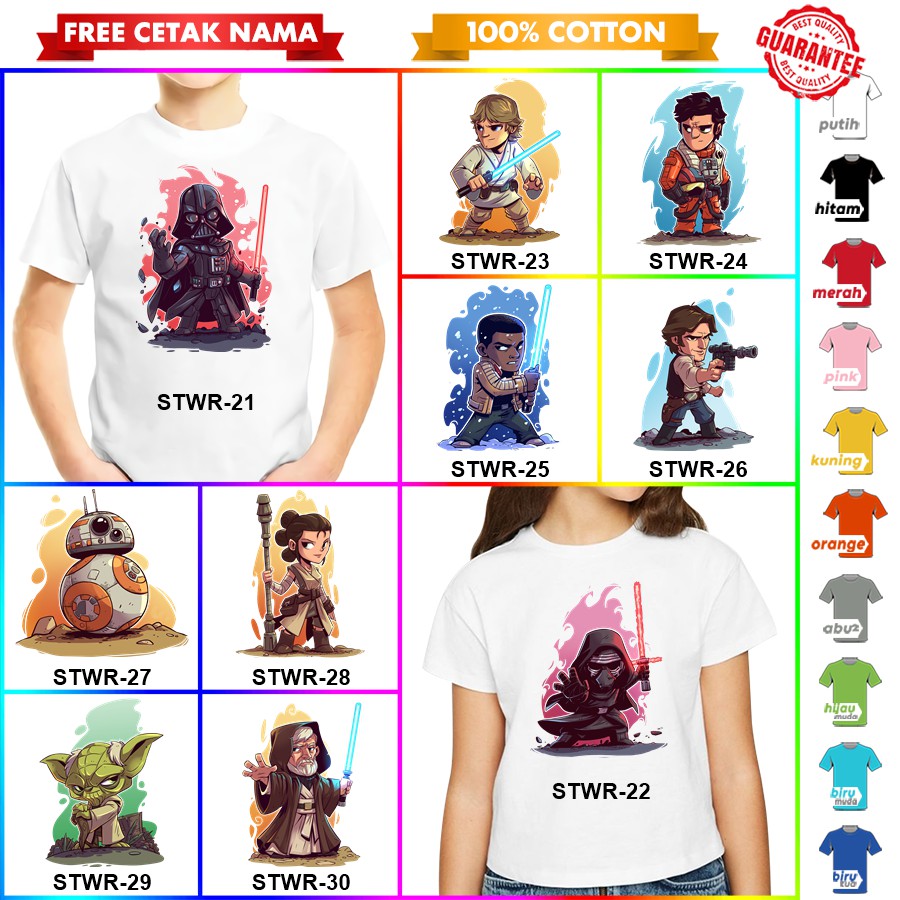 [FREE NAMA!!] Kaos Baju COUPLE  ANAK DAN STAR WARS BANYAK MOTIF