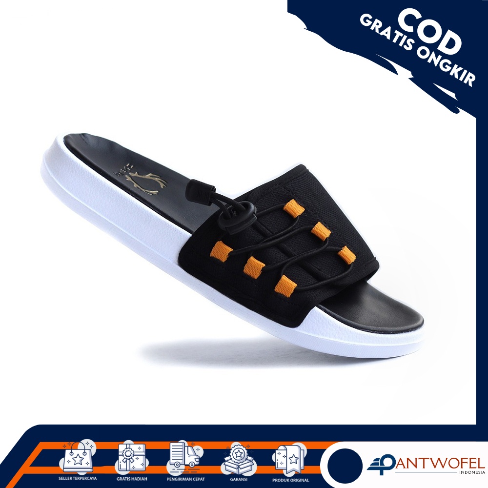 PTW X PANDE - Sendal Selop Karet Kasual Slip On Anti Slip/Anti Licin Warna Hitam Putih Ukuran 39 - 43 Kualitas Premium - Sandal Slop Casual Hangout Nikahan Lamaran Undangan Kondangan Nongkrong Main Flip Flop