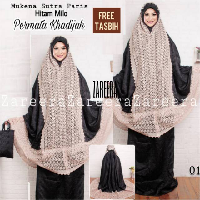 MUKENA SUTRA PARIS HITAM MILO PERMATA KHADIJAH