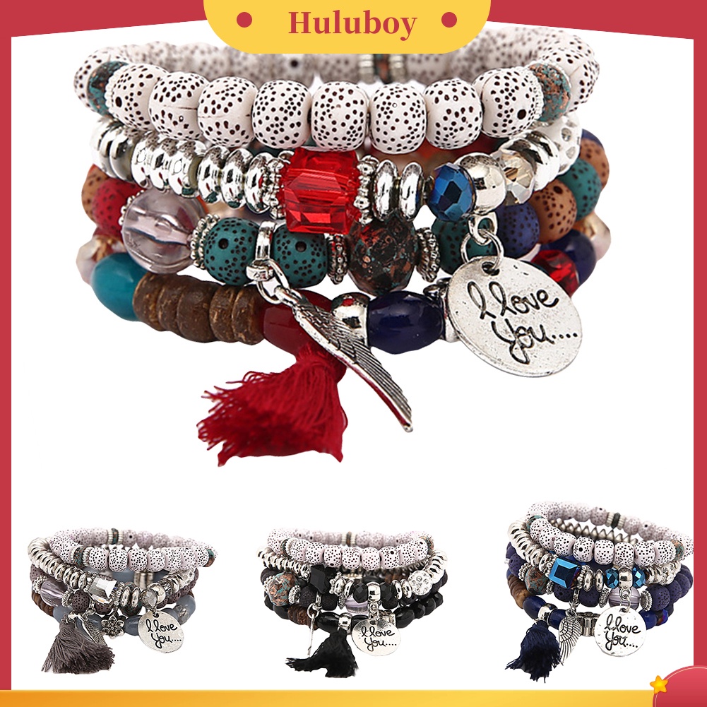 Hu Hu Hu Hu Hu Alat Bantu Pasang Kacamata♡ Gelang Manikmanik Batu Alam Multilayer Aksen Rumbai Gaya Bohemian Menarik Untuk Wanita