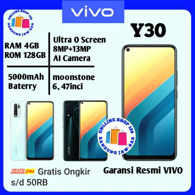 VIVO Y30 RAM 4/128GB GERANSI RESMI AL TRIPLE CAMERA 5000MAH DUAL ENGINE FAST CHARGING