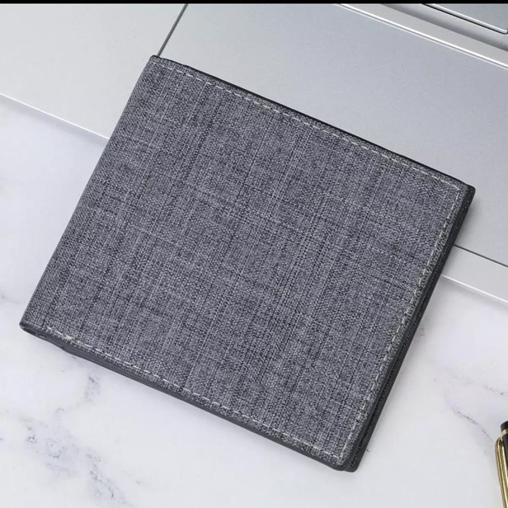 SHOPEE 6.6 SUPER SALE!! BRAND FESTIVAL Fashion Dompet Pria Bahan Kulit Canvas Polos JP12 - Grey