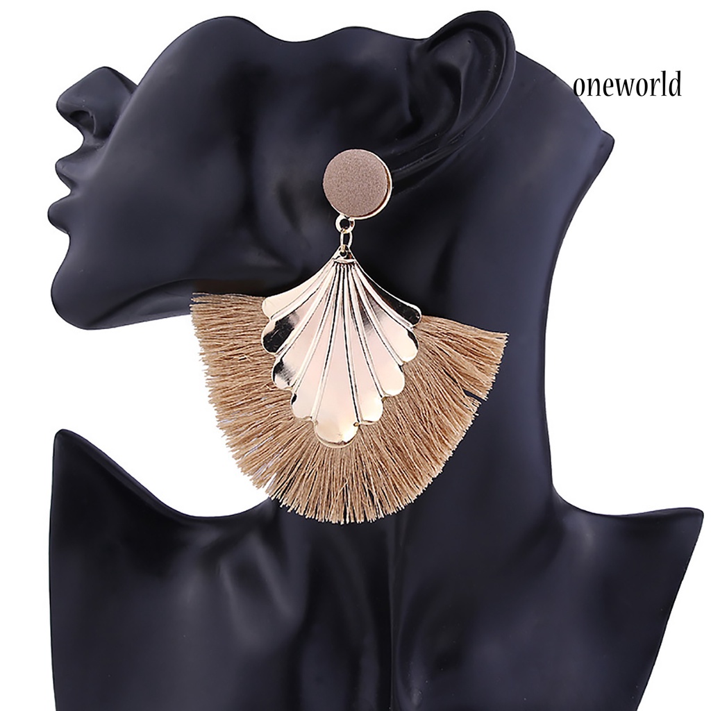 OW@ 1 Pair Women Creative Bohemia Fringed Fan Shape Dangle Earrings Jewelry Gift for Party