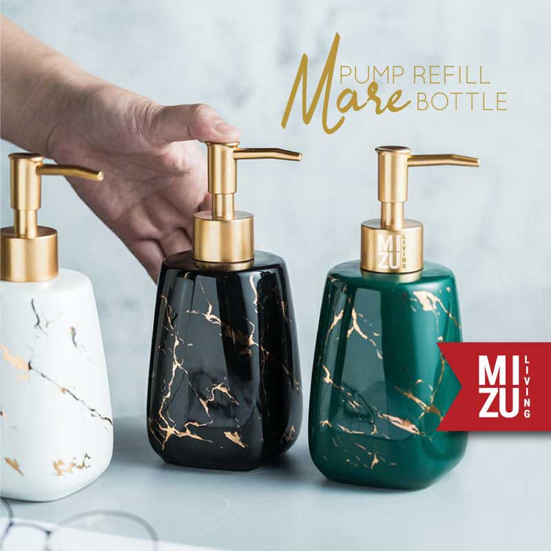 MARE Refill Pump Bottle Marble Ceramic Glossy Soap Dispenser Botol Keramik Motif Marmer Sabun Cair