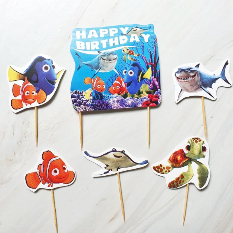 topper toper hiasan tusukan dekorasi kue cake nasi tumpeng ulang tahun happy birthday karakter ikan 