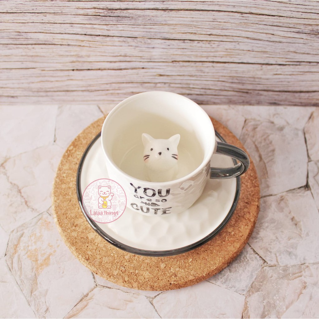 Cangkir Gelas Lucu Kucing di Dalam Cangkir | Gelas Porcelain |Gelas  Unik | Gelas Lucu |Gelas Import