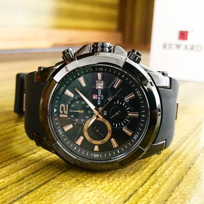 Jam Tangan Cowok Pria Original Ori Analog Rubber REWARD Bayonet Black