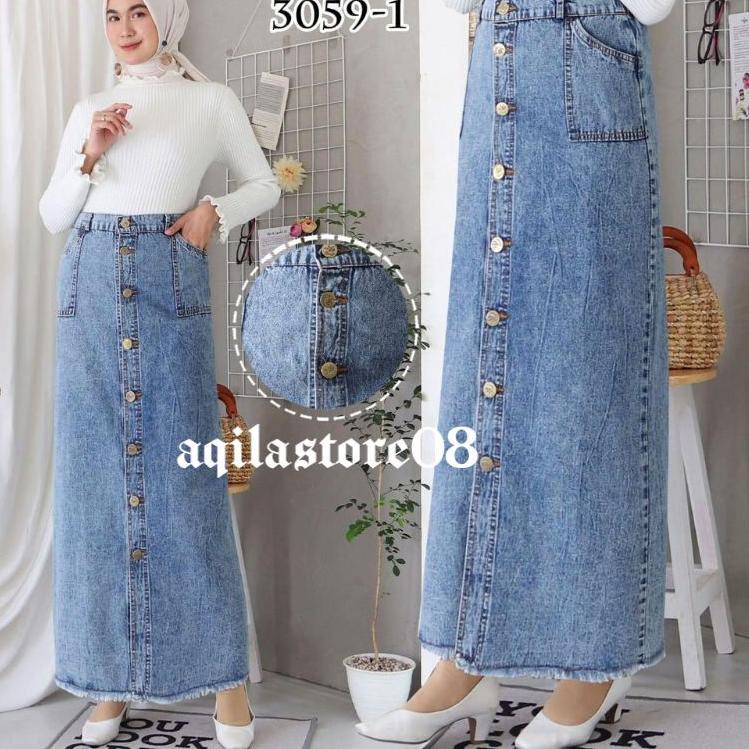 Keluaran Terbaru.. ROK BUTTON SNOW HITAM // ROK JEANS PANJANG BUTTON UP MAXI SKIRT SNOW BLACK// ROK 