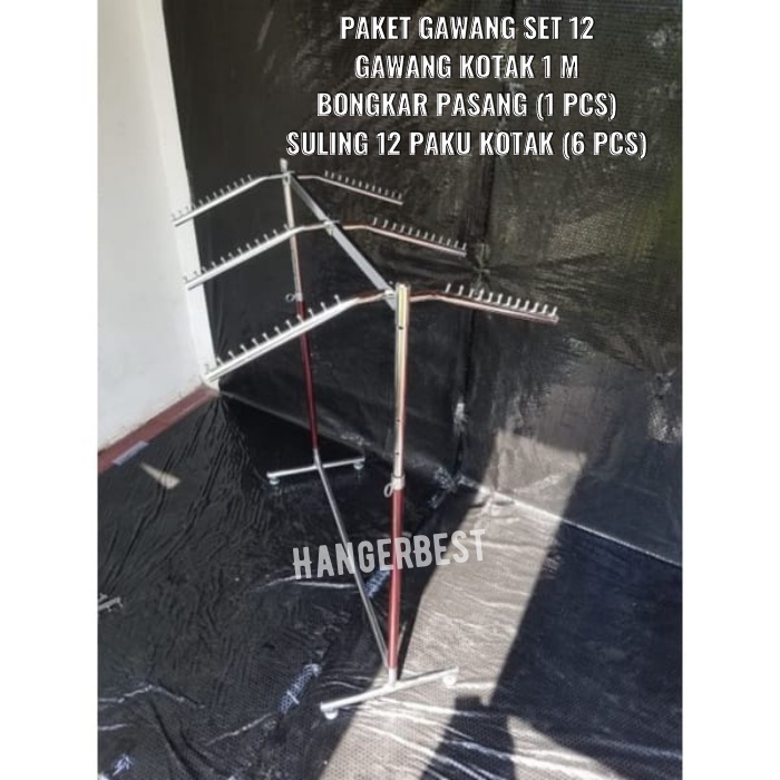 Gawang Gantungan Hanger Baju Set 100 cm(1pcs Gawangan 6pcs Suling Kotak)