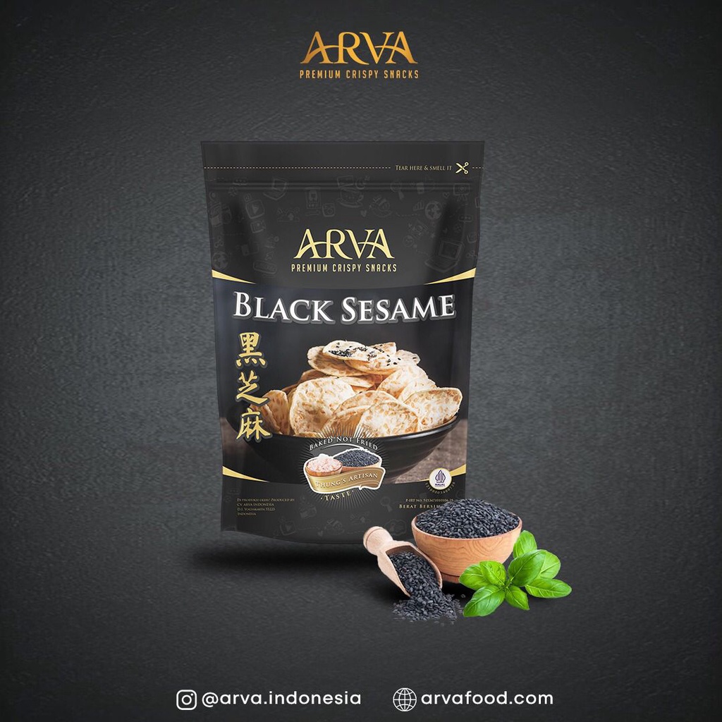 ARVA - BLACK SESAME CRISPY TEMPE SNACK - 80 GR (PREMIUM &amp; HALAL)