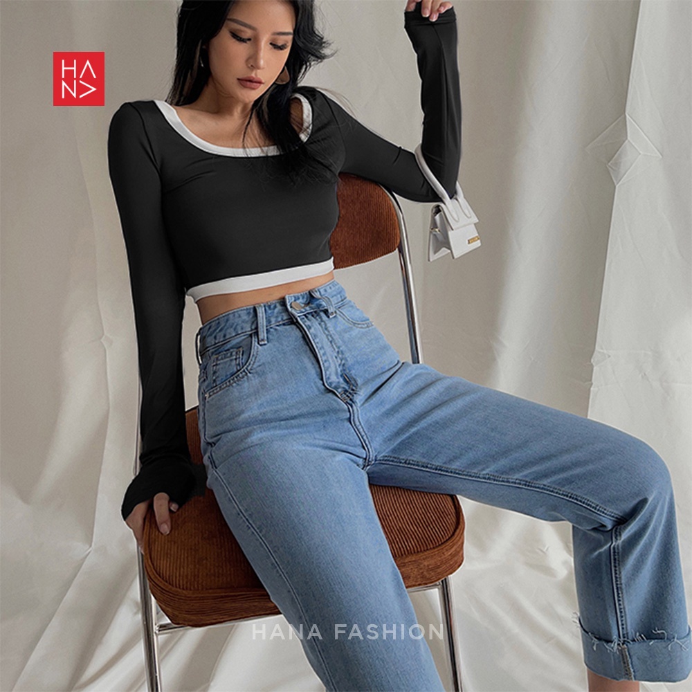 Hana Fashion JKT - Leora Crop Top Long Sleeve Atasan Crop Wanita Murah - CT169