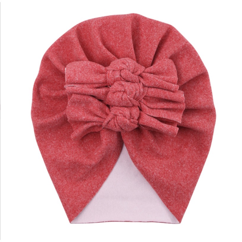 T-87 NEW Turban / topi anak bayi motif tiga pita kualitas premium-8.Orange bata