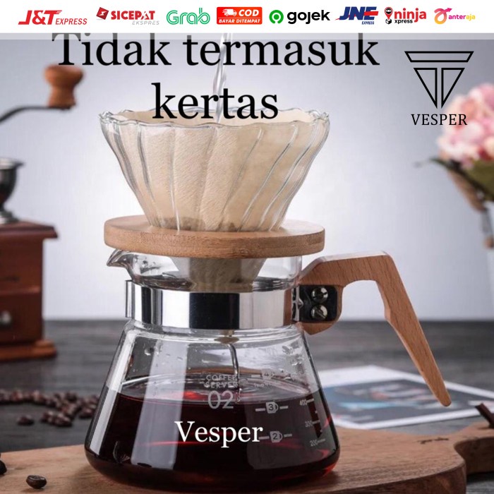 

Coffee server v60 kayu 600ml + coffee dripper / paket kopi server set