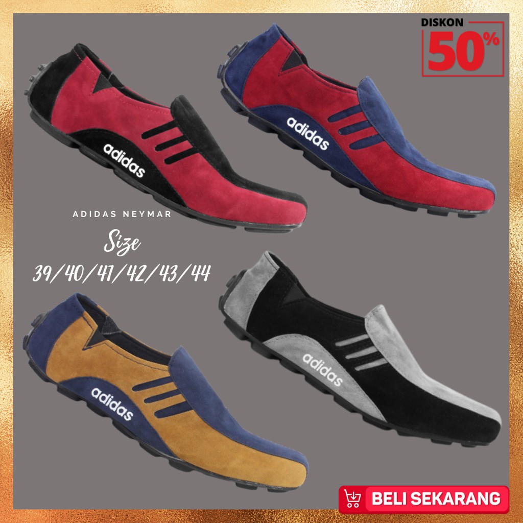 PROMO DISKON !! Sepatu Selop Pria Adidas Neymar Moccasin Suede Formal Kasual Kerja Jalan Santai