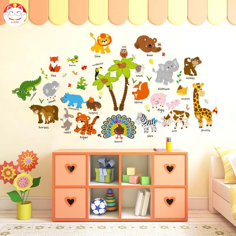 Gt Stiker Dinding Motif Kartun Hewan Bahan Pvc Anti Air Untuk