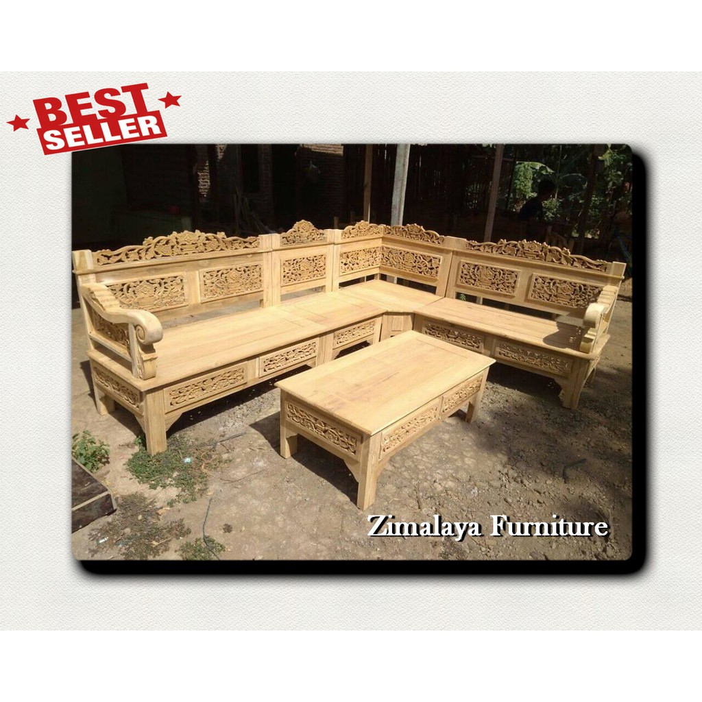 Kursi Ruang Tamu Minimalis Sudut Kayu Jati TPK Perhutani Mentah