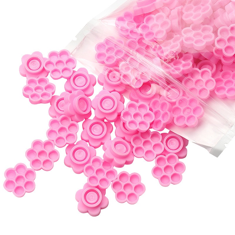 95pcs Cup Lem Bulu Mata Extension Sekali Pakai Bahan Plastik Warna Pink Dengan 7 Lubang