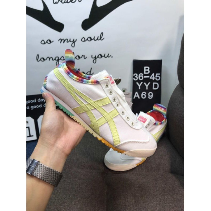 onitsuka tiger slip on rainbow white original