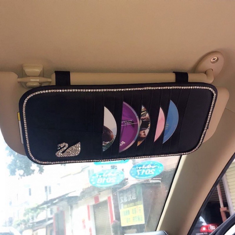 tempat cd sunvisor mobil swan TEMPAT CD/DVD SLOT KARTU DAD MAHKOTA CROWN,GC,SWAN BAHAN KULIT KUALITAS PREMIUM