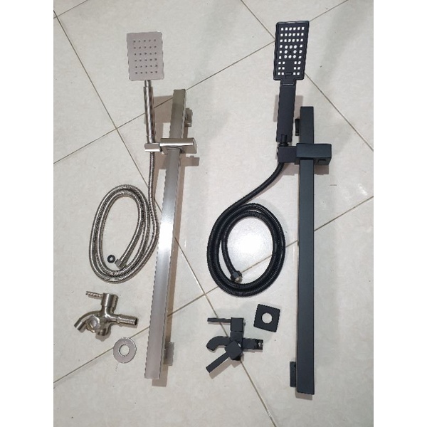 Paket shower tiang hitam / stainless SUS304 + kran cabang / bathub panas dingin anti karat PROMO