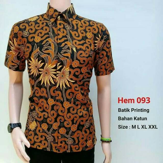 Risna Batik HRB026 kenongo kemeja hem pendek padi pekalongan M L XL MURAH KEREN bati pria wajik biru