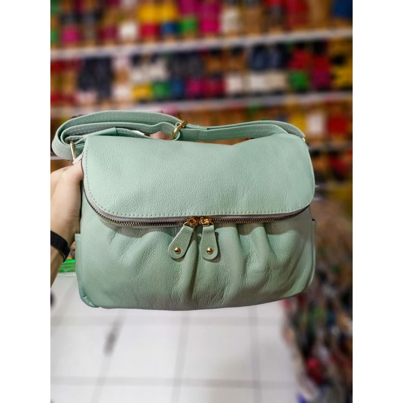 TAS ORIGINAL PAPIRUT TAS KULIT ASLI SUKAREGANG GARUT WARNA TOSCA SIZE M
