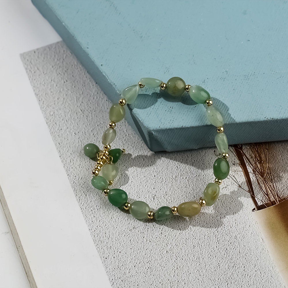 Gelang Manik-Manik Batu Giok Aventurine Alami Gaya Bohemian Untuk Pria Dan Wanita