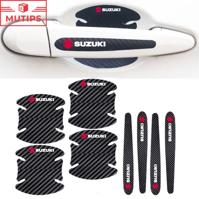 Suzuki 8Pcs Stiker Pelindung Handle Pintu Mobil Bahan Carbon Fiber Untuk ERTIGA Splash Swift XL7 SX4 Jimy Vitara Katana