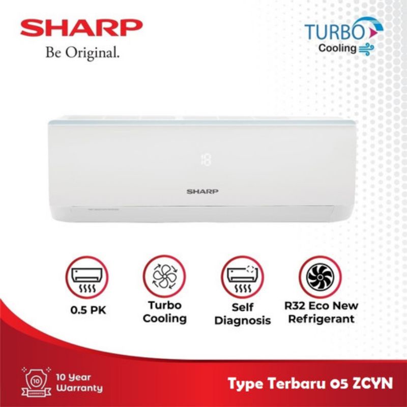 AC Sharp 1/2PK 05ZCYN, Standar R32 dan 344Watt