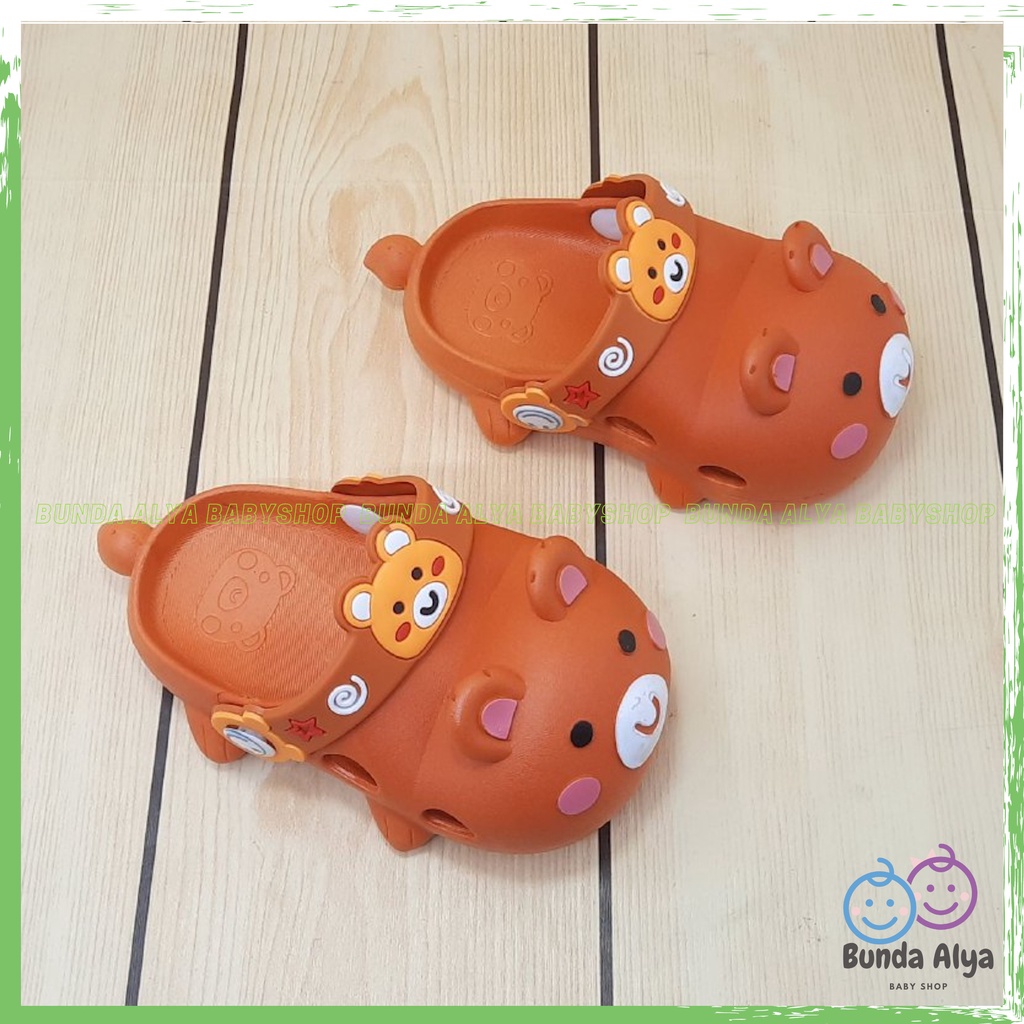 Sendal Anak Laki Laki IMPORT Usia 10 Bulan 1 2 3 4 Tahun ORANGE BEAR Karet Elastis - Sepatu Sandal Anak Cowok Motif Karakter Lucu Model Kekinian Anti Slip Size 18-23