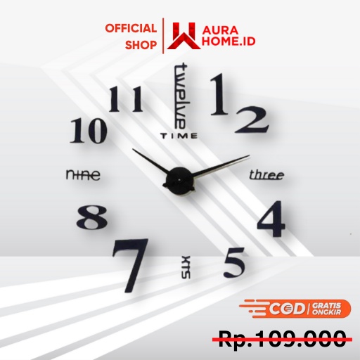 Jam Dinding Besar DIY Giant Clock Quartz 90-100cm / Jam Dinding Angka Besar Timbul Nyala 3D Romawi K