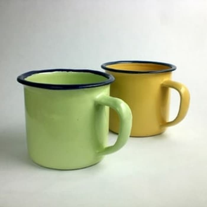 Cangkir Enamel Seng Kaleng 7 cm Polos Kuning Hijau Jadul Vintage Kuno