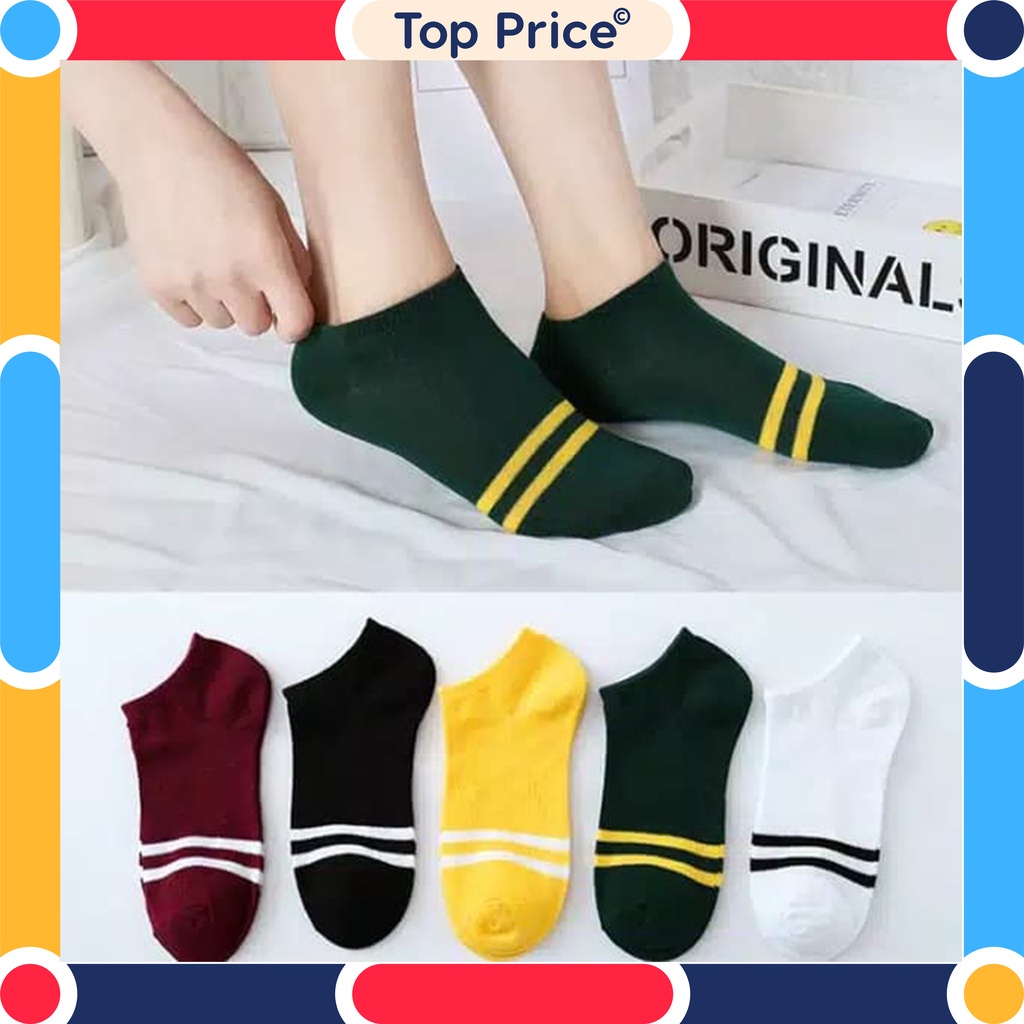 Topprice KAOS KAKI STRIP DUA KOREA /  KAOS KAKI DEWASA / KAOS KAKI PENDEK GARIS 2 cuci stock U16