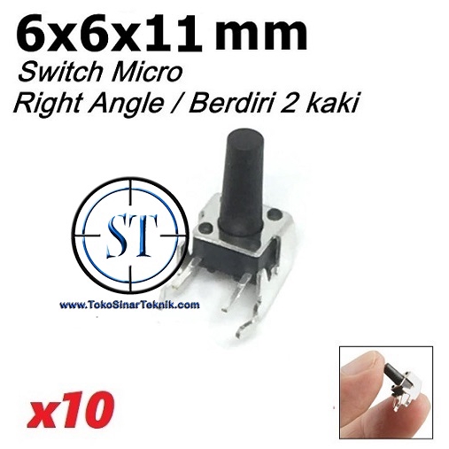 10 PCS Tact Switch Siku 2 Pin 6x6x11mm Momentary Switch Push Button 2 kaki Right Angle isi 10