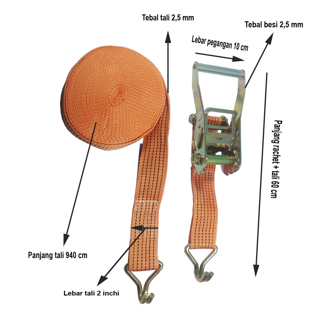 2X12 METER Ratchet Tie Down - Racet Pengikat Barang satuan Pengikat Barang Tali Ikat Sabuk Truk Pick