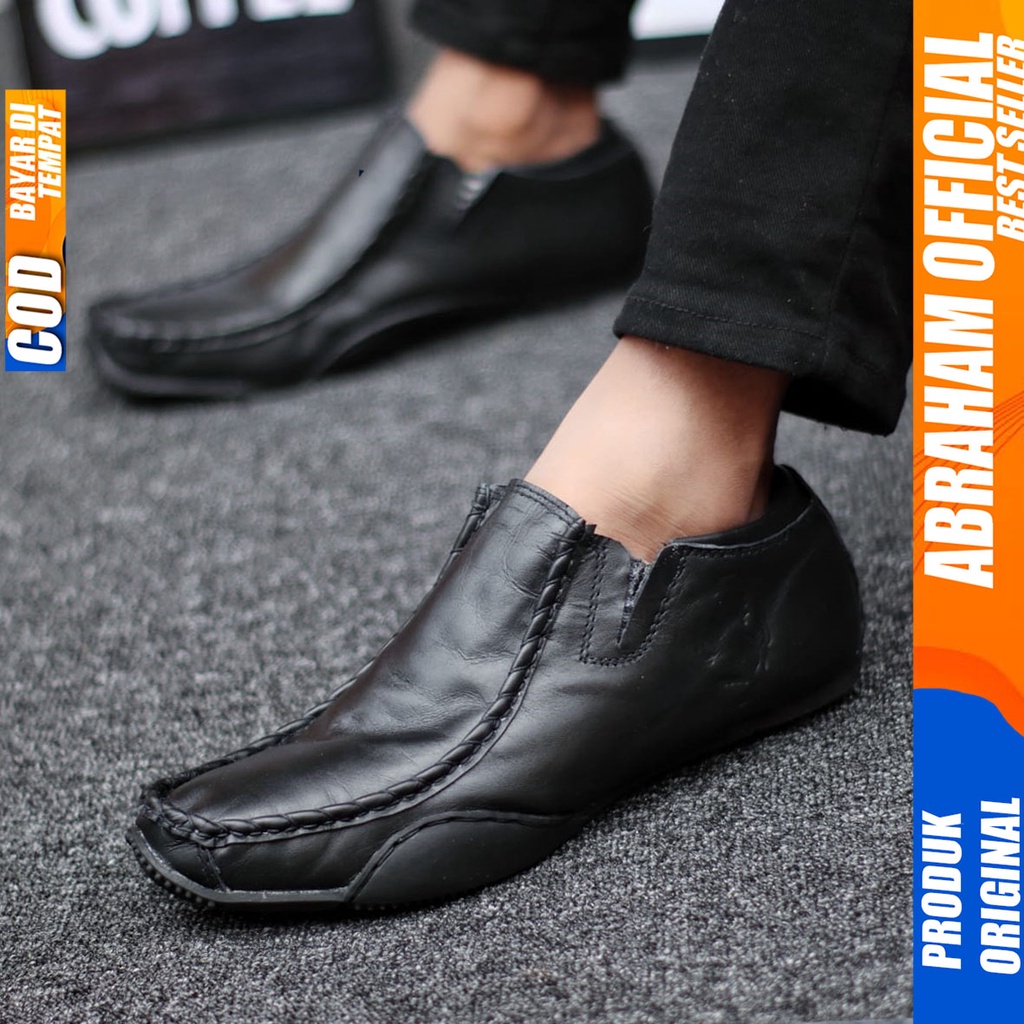 Sepatu Formal Pantofel Kerja Kulit Asli Hitam Pria Abraham Elif