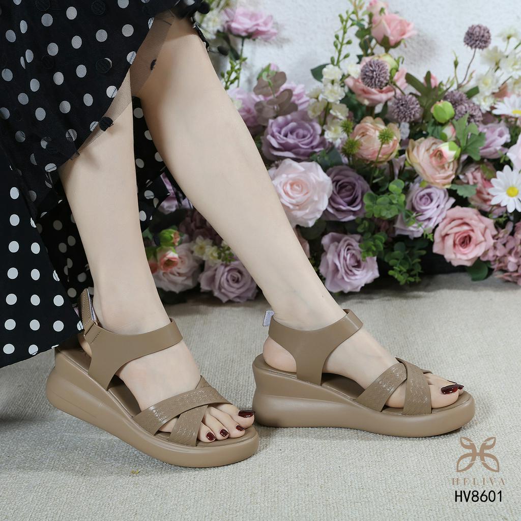 LAURA HELIVA Sepatu Wedges Shoes Sol 7cm Ankle Warp Velcro Bahan Kulit Polos HV8601 Original Brand