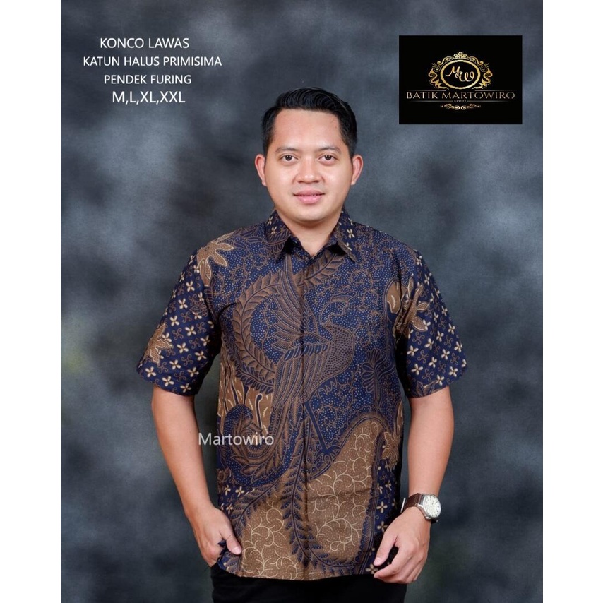 Batik pria lengan pendek warna biru tua / kemeja batik pria terbaru 2022warna biru tua bahan katun halus lapus furing / hem batik pria biru tua / baju batik pendek kencono biru